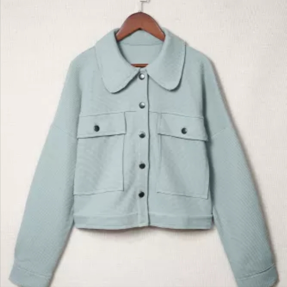 M & 2x left💕New sky blue waffle knit crop jacket - Picture 12 of 15